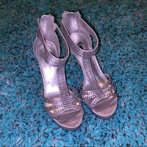 Silver Zip Up Heels